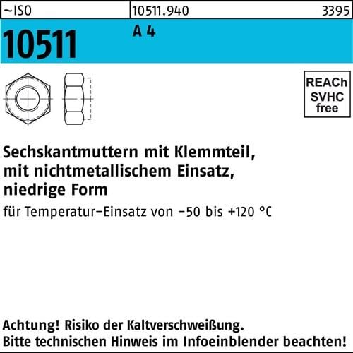 Sechskantmutter ISO 10511 Klemmteil M5 A 4 1000 Stück