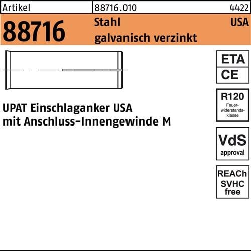 Einschlaganker R 88716 USA M6 Stahl galv.verz. 100 Stück UPAT