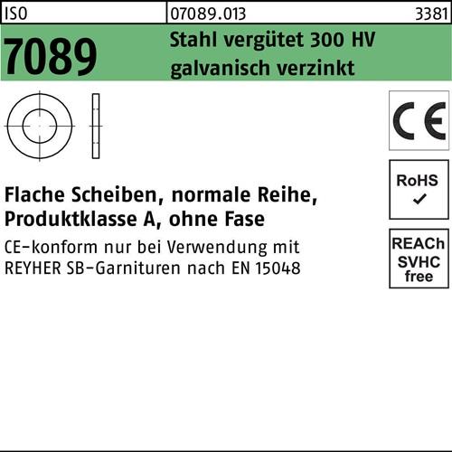 Unterlegscheibe ISO 7089 o.Fase 24 Stahl 300 HV galv.verz. 50St.