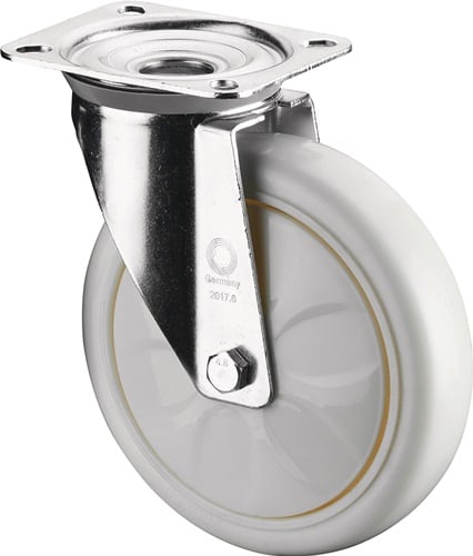 BS Rollen Lenkrolle D.100mm Trgf.300kg Ku.Platte L138xB110mm Farbe Rl.weiß - N100.B15.103