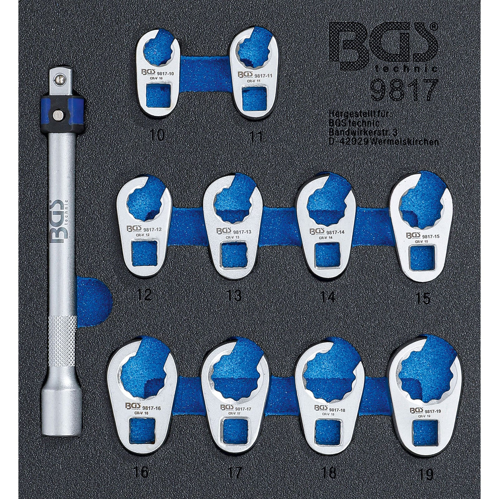 BGS Werkstattwageneinlage 1/6: Hahnenfußschlüssel-Satz SW 10 - 19 mm 10 mm (3/8") 11tlg. - 9817