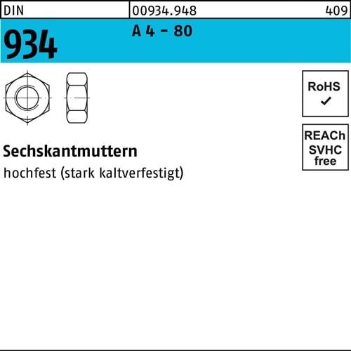 Sechskantmutter DIN 934 M6 A 4 - 80 200 Stück