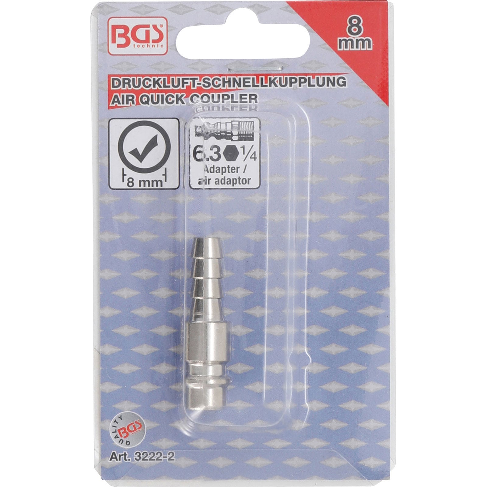 BGS Druckluft-Stecknippel mit 8 mm Schlauchanschluss - 3222-2