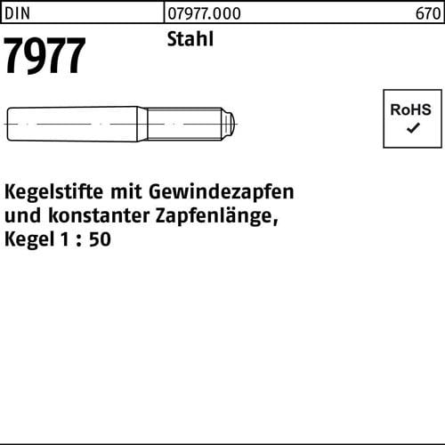 Kegelstift DIN 7977 Gewindezapfen 8x 55 Stahl Kegel 1:50 10 Stück