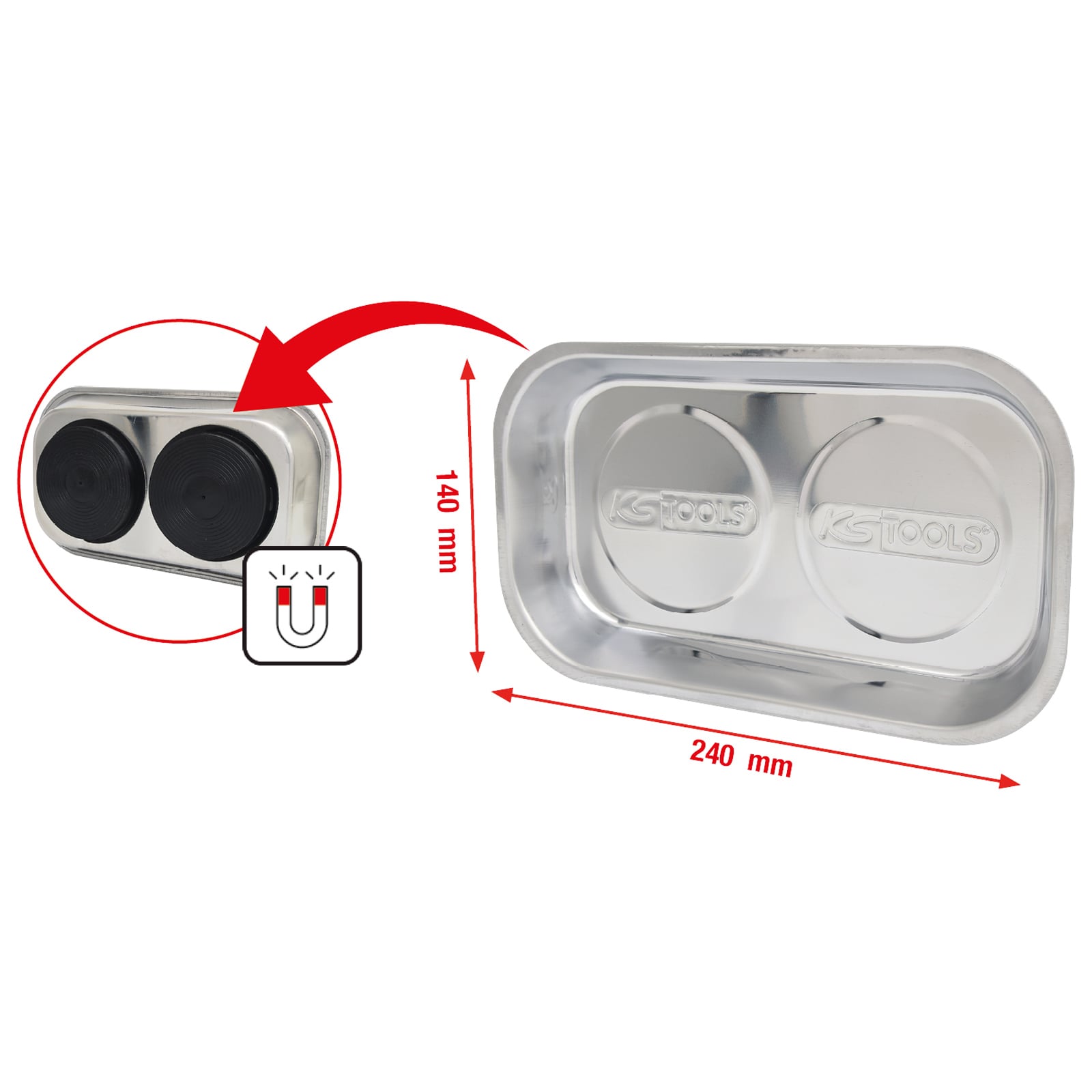 KS TOOLS Edelstahl Magnet-Teller 140 x 240 mm - 800.0151