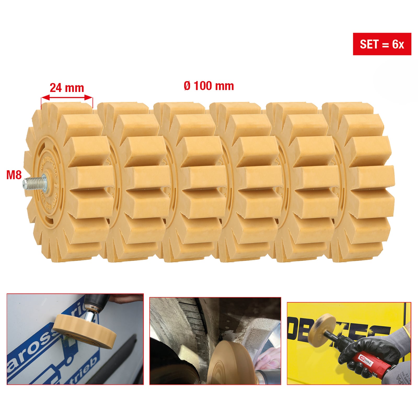 KS TOOLS Folienradierer mit Lamellen 6 Stk. - 515.1366