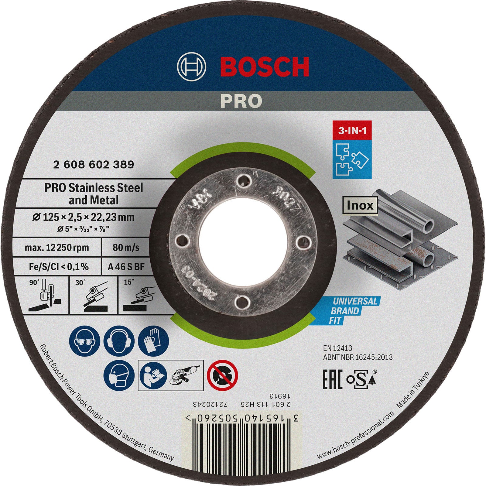 Bosch PRO Stainless Steel and Metal 3-in-1 Disc 125 x 2,5 x 22,23 mm - 2608602389