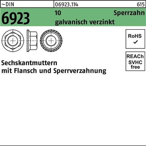 Sechskantmutter DIN 6923 Flansch M16 10 Sperrverzahnung gal Zn 50 Stück