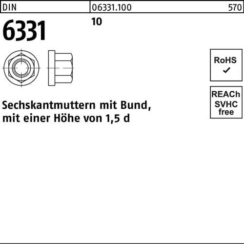 Sechskantmutter DIN 6331 Bund M20 SW 30 10 10 Stück