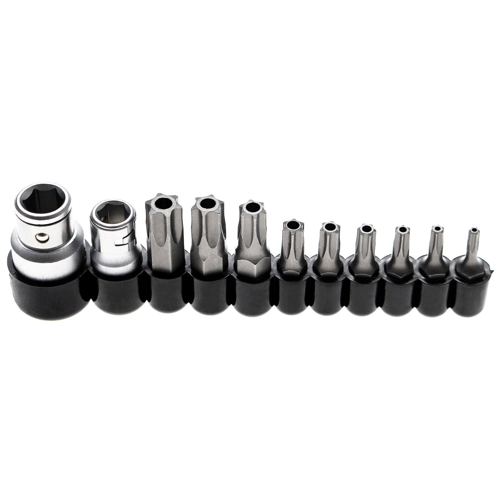 BGS Bit-Satz Antrieb Außensechskant 6,3 mm (1/4") / 10 mm (3/8") T-Profil (für Torx) mit Bohrung 11tlg. - 786