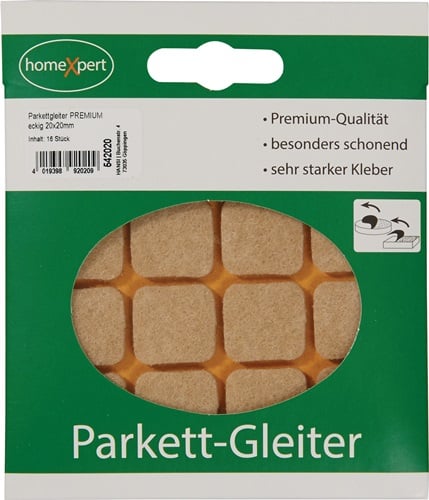 Parkettgleiter Premium 20 x 20mm Filz natur eck.selbstkl. - 542020