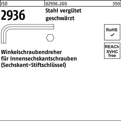 Winkelschraubendreher ISO 2936 Innen-6kt SW 0,9 Stahl vergütet geschw. 10St.