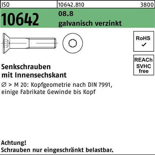 Senkschraube ISO 10642 Innen-6kt M6x 75 8.8 galv.verz. 100 Stück
