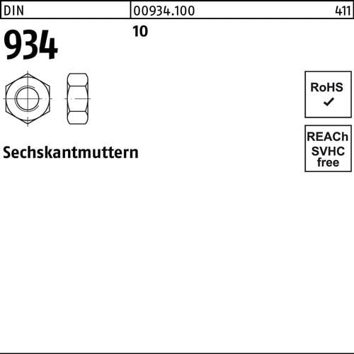 Sechskantmutter DIN 934 M6 10 100 Stück