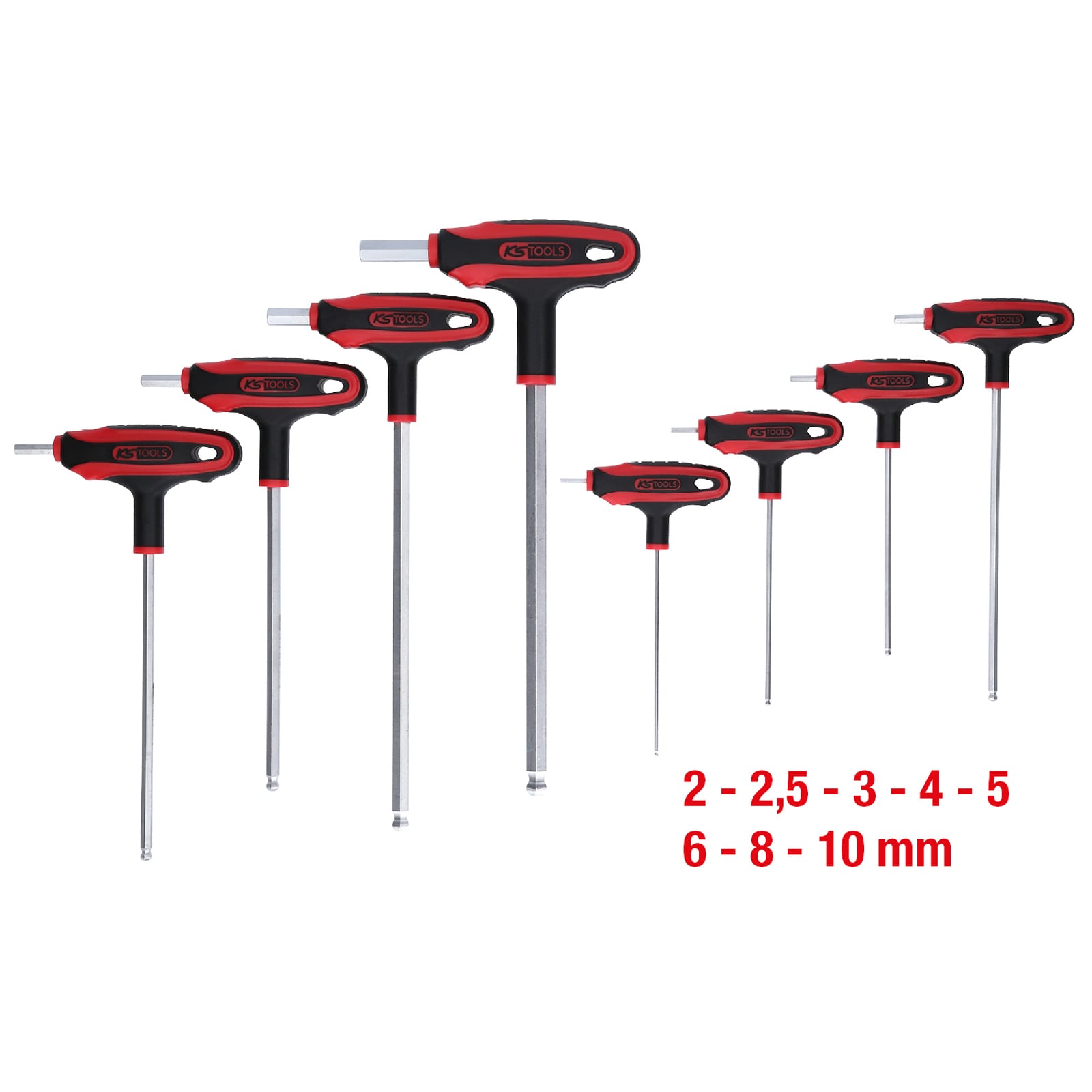 KS TOOLS T-Griff-Innensechskant-Kugelkopf-Schlüssel-Satz 8tlg. - 151.8155