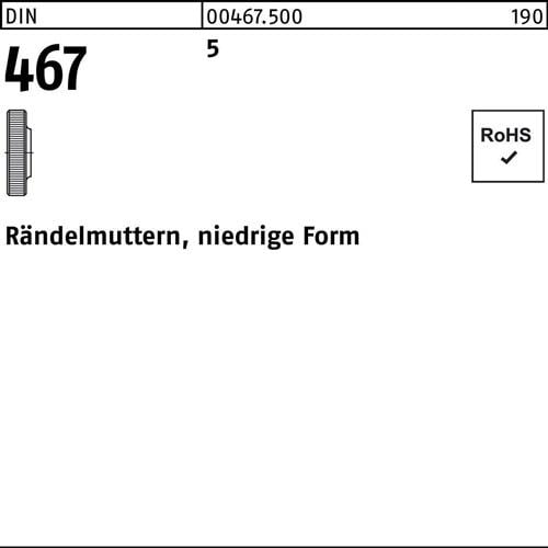 Rändelmutter DIN 467 niedrige FormM3 5 100 Stück