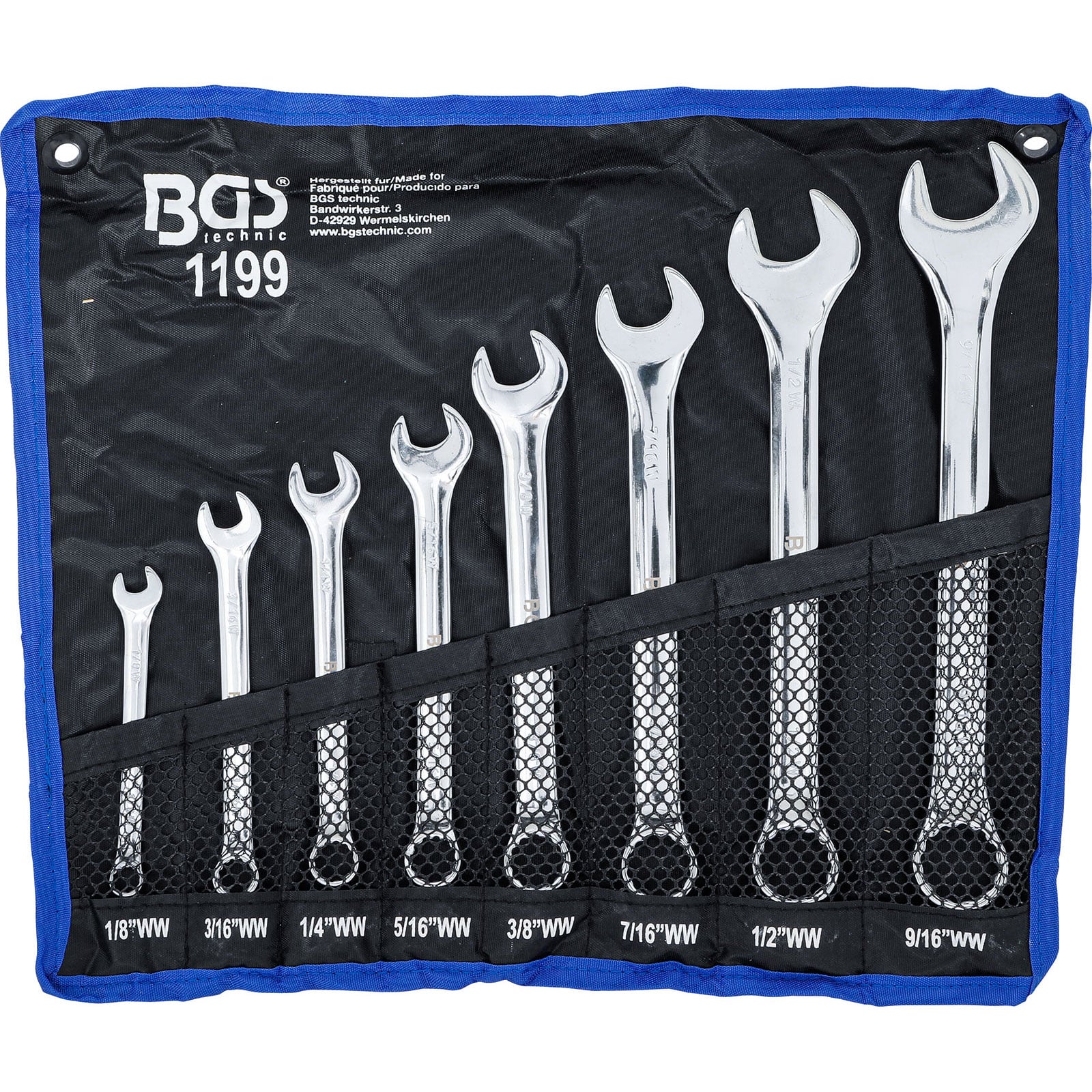 BGS Maul-Ringschlüssel-Satz Zollgrößen SW 1/8" - 9/16" Withworth 8tlg. - 1199