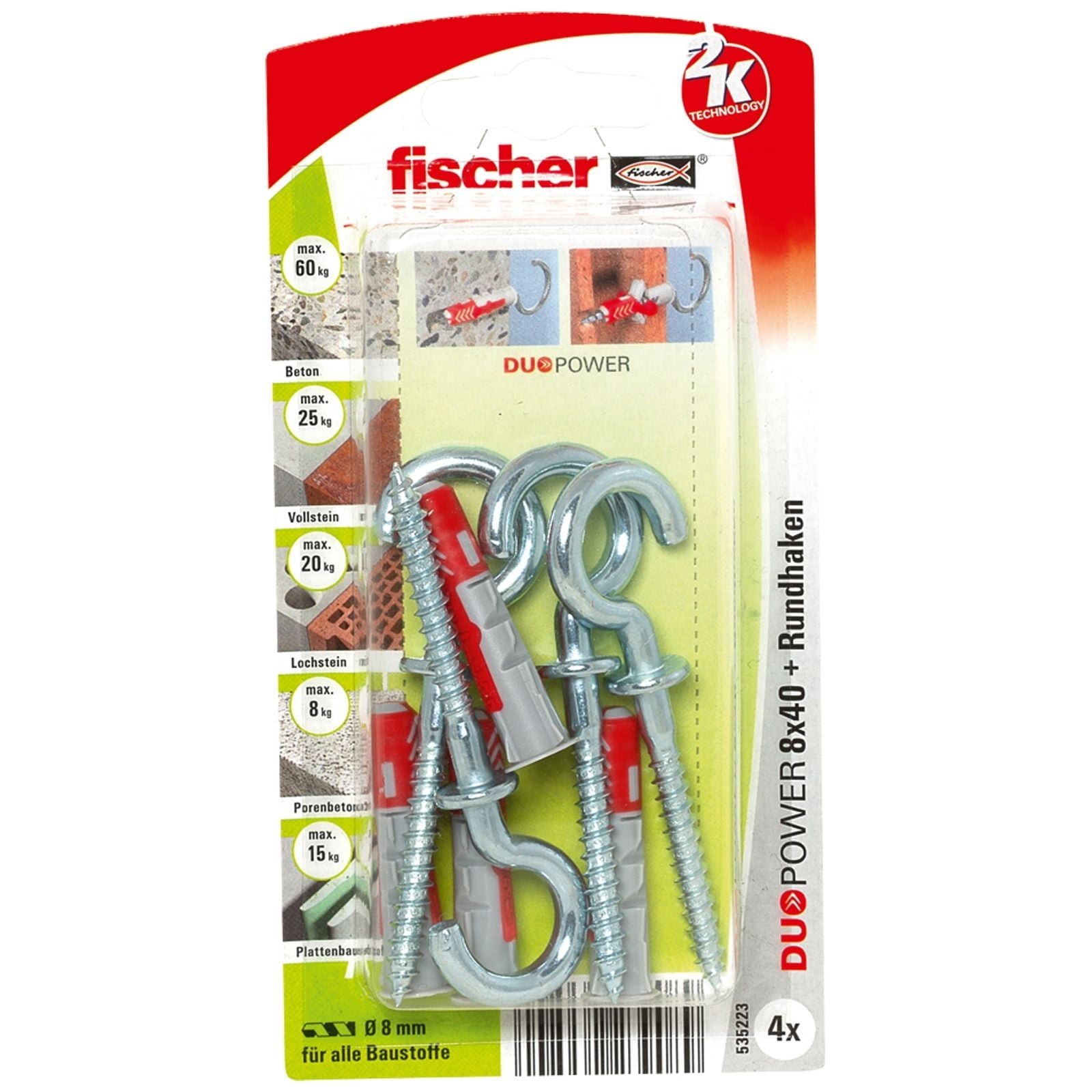 Fischer 4x DUOPOWER 8X40 RH mit Rundhaken - 535223