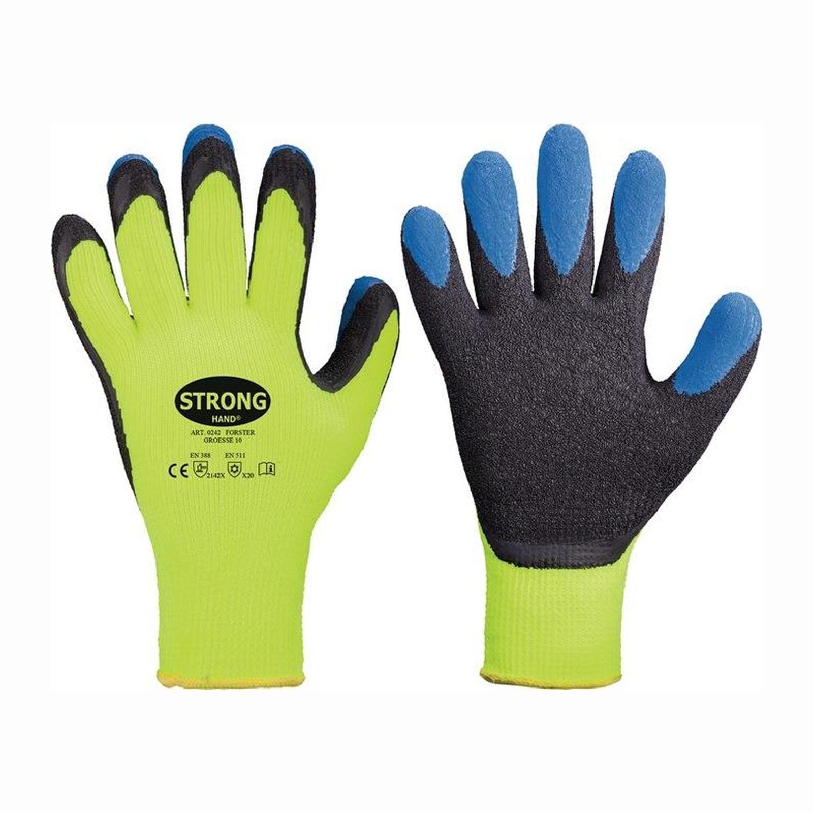12 Paar STRONGHAND Handschuhe Forster neon-gelb / blau EN 388 EN 511 PSA II