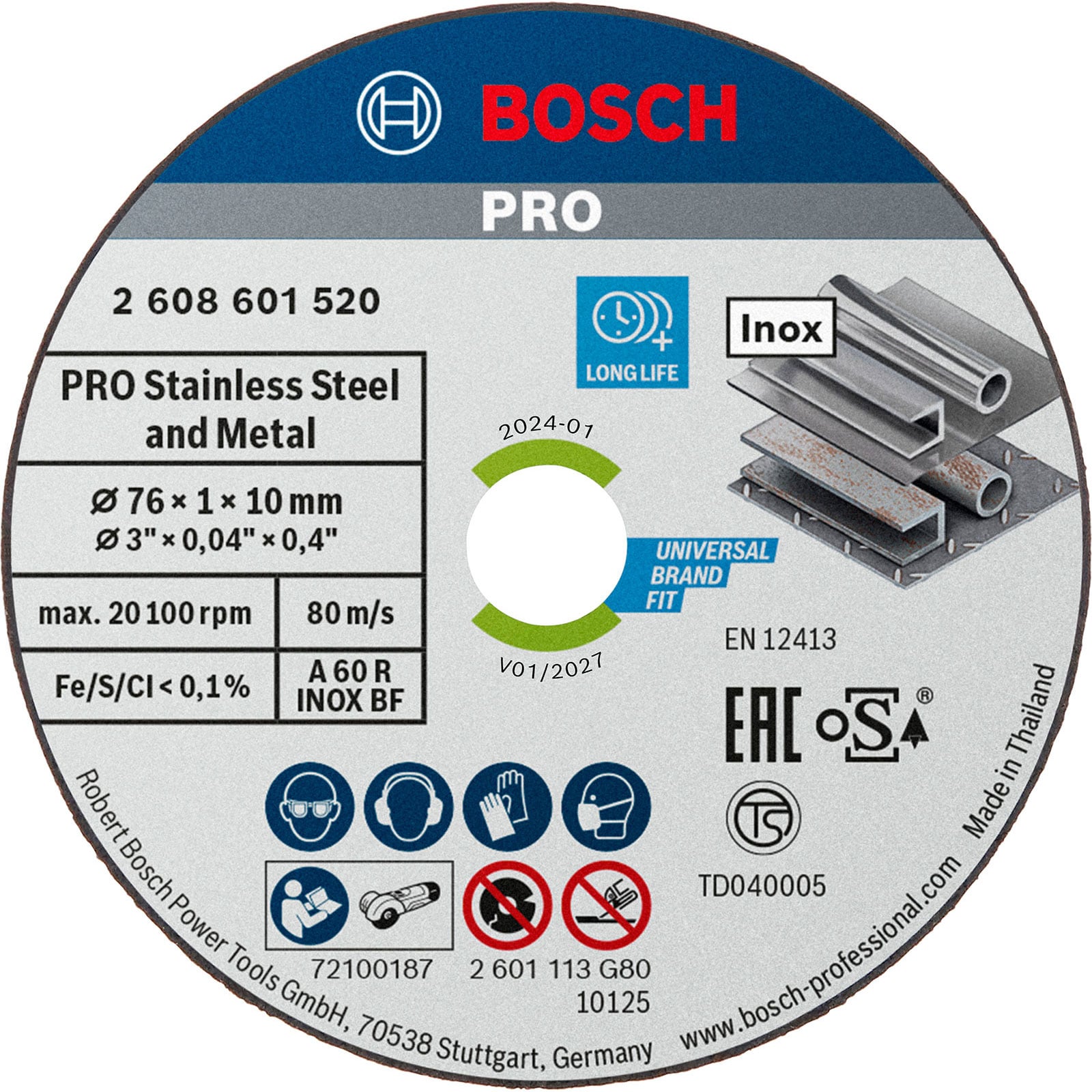 Bosch PRO Stainless Steel and Metal Trennscheibe 76 x 1 x 10 mm - 2608601520