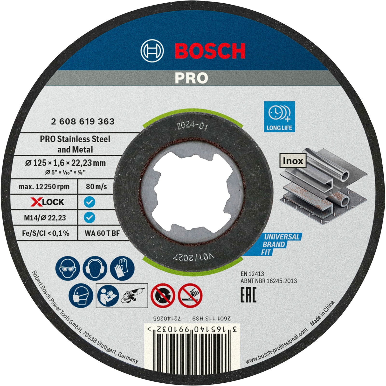 Bosch PRO Stainless Steel and Metal X-Lock Trennscheibe 125 x 1,6 x 22,23 mm - 2608619364
