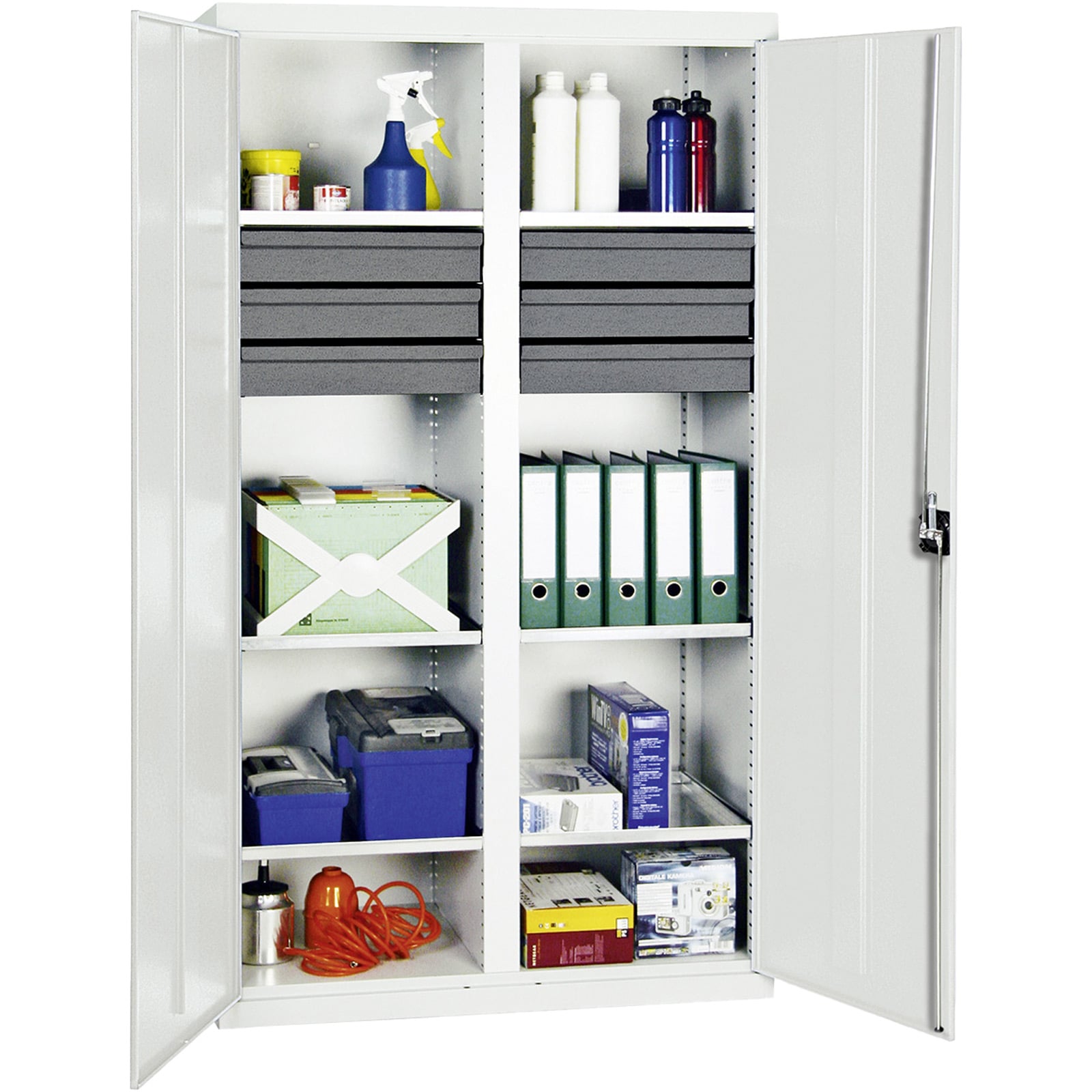 Stumpf Werkzeug- und Materialschrank Serie 3000 lichtgrau + 6 Schublade 100 mm + Mitteltrennwand + 6 Auszugsböden - 3004207