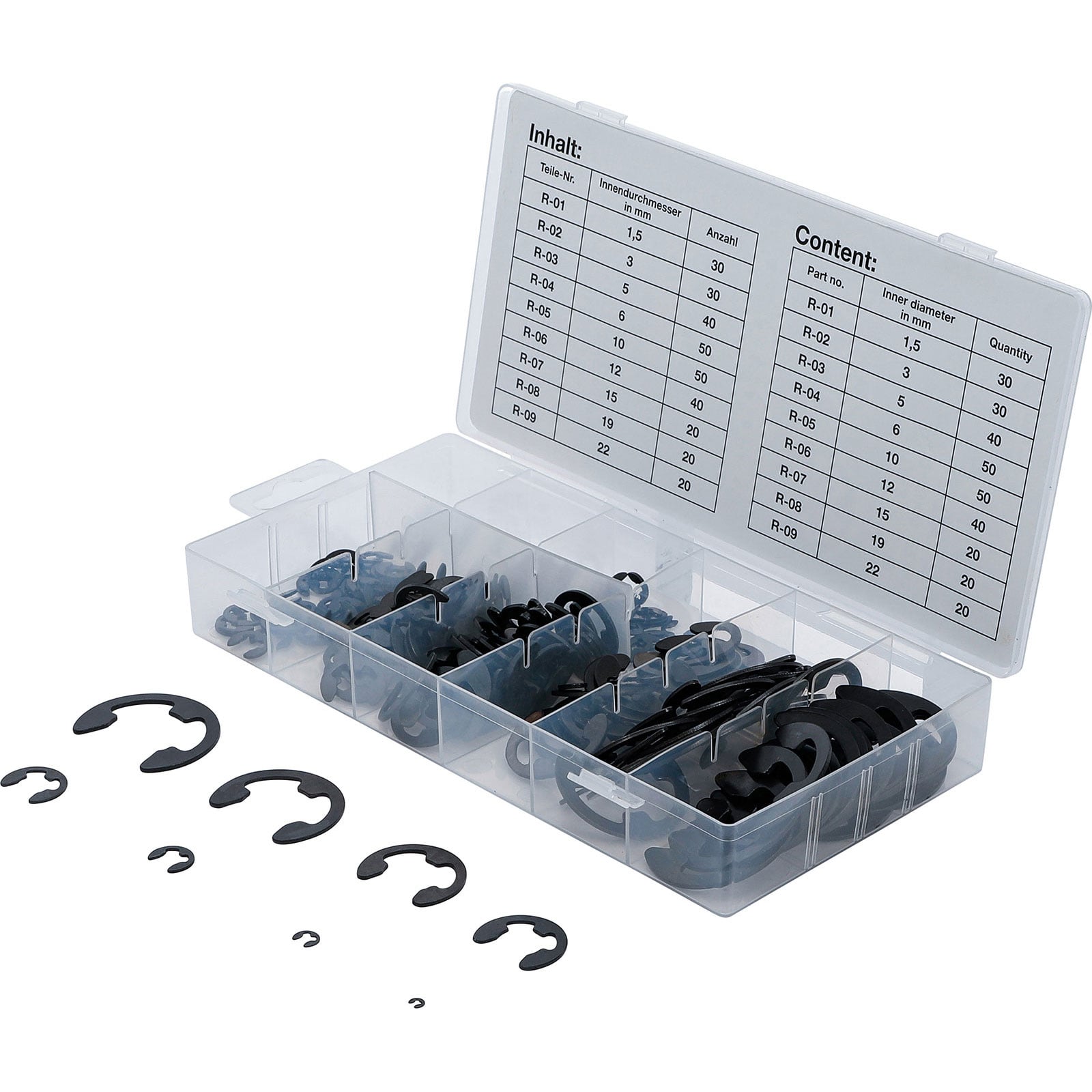 BGS E-Sicherungsring-Sortiment 1,5 - 22 mm 300tlg. - 8039