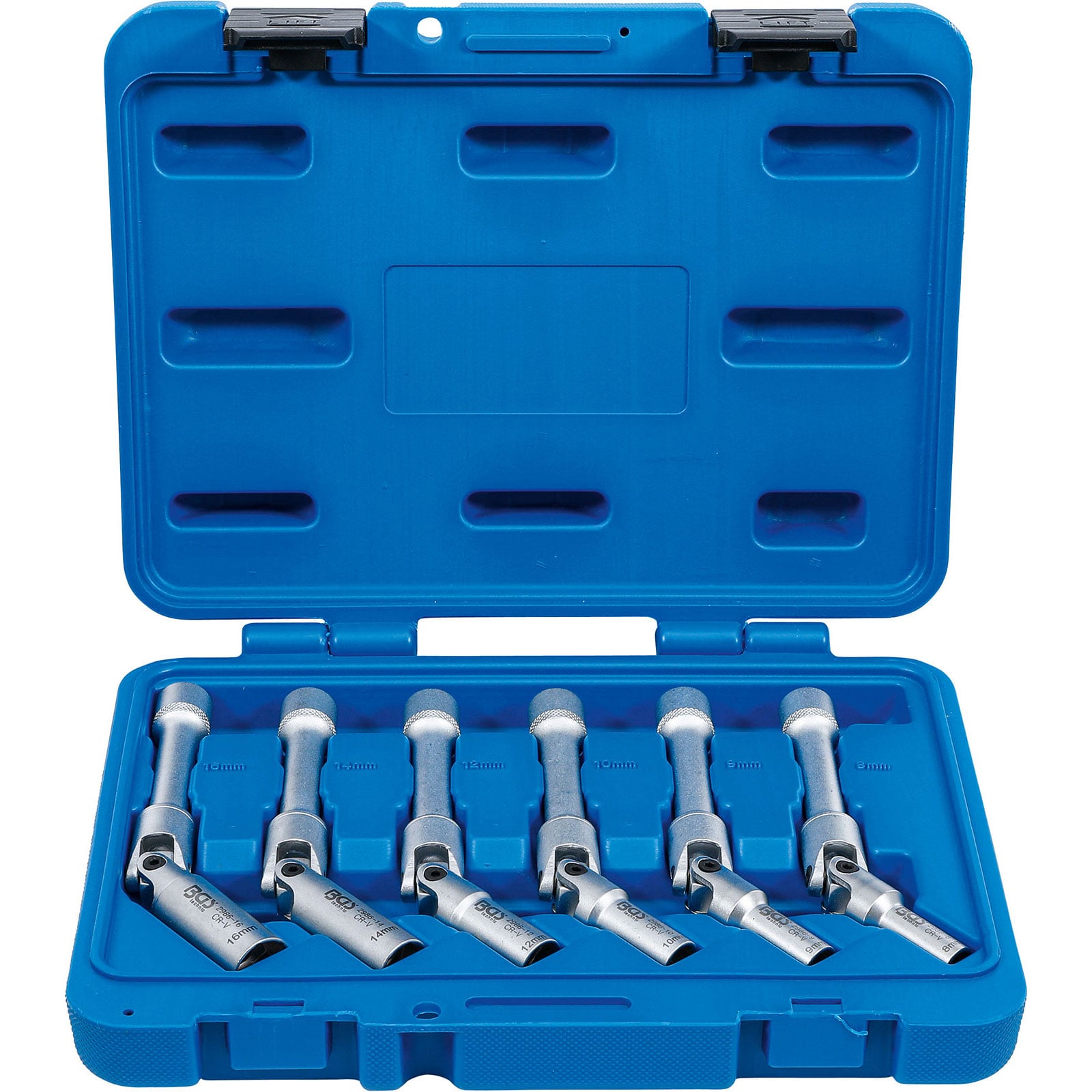 BGS Universal Glühkerzen-Gelenkschlüssel-Satz Sechskant Antrieb Innenvierkant 10 mm (3/8") SW 8 - 16 mm 6tlg. extra lang - 2986