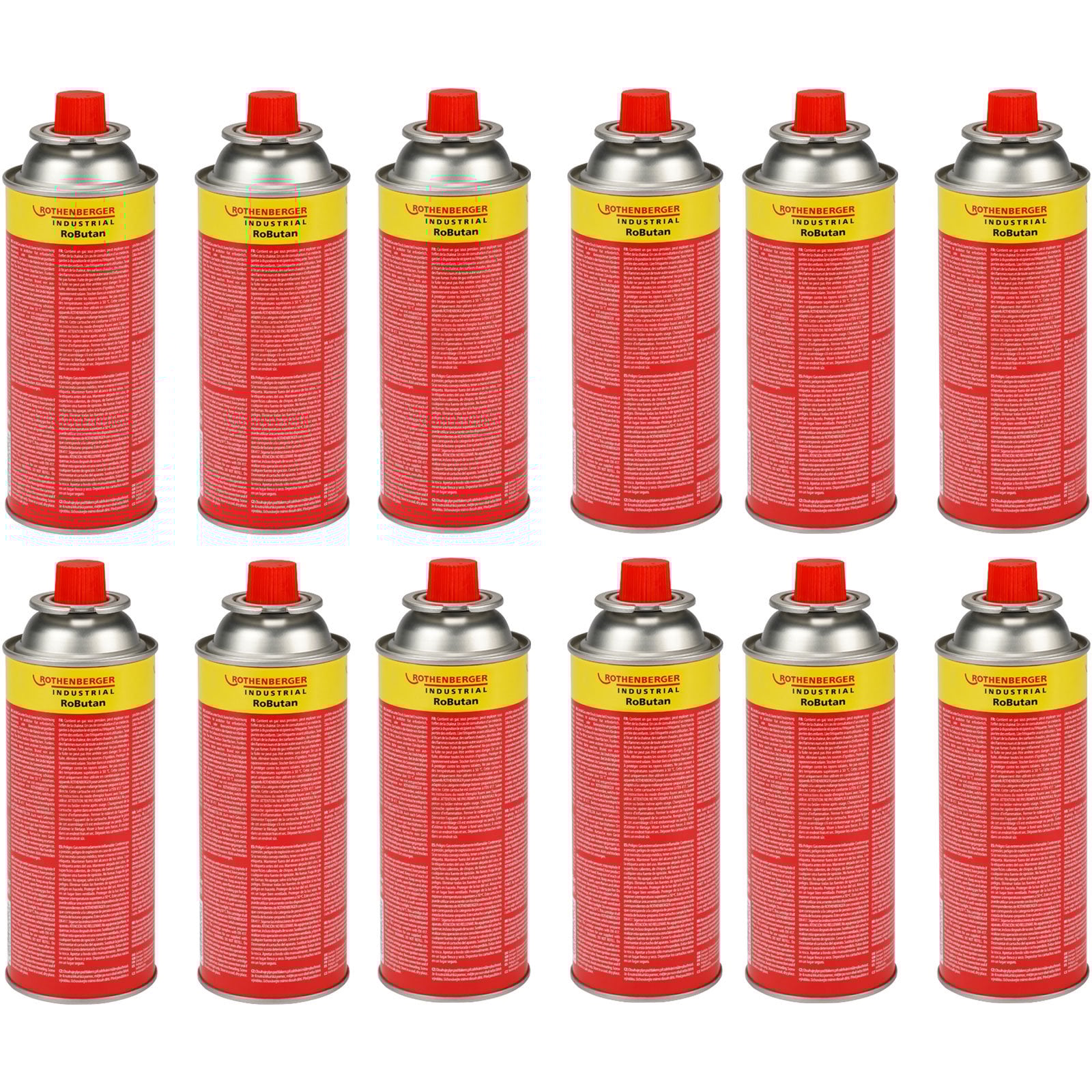 ROTHENBERGER Industrial Gaskartusche RoButan 220 g / 393 ml, Bajonett-Verschluss, MSF-1A, Ventilkartusche Gas Outdoor Camping Brenner Unkrautvernichter, 12 Stück