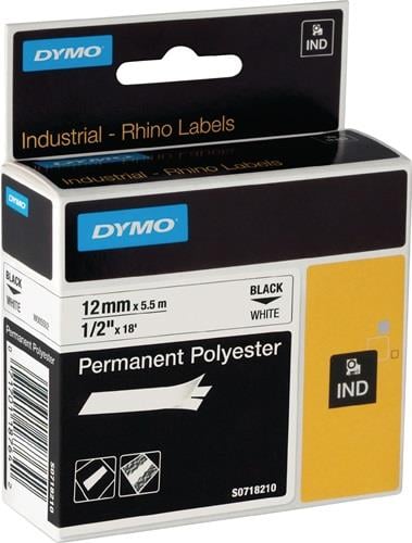 Dymo Schriftband Bandbreite 12 mm Bandlänge 5,5 m schwarz auf weiß Polyesterband - 18483