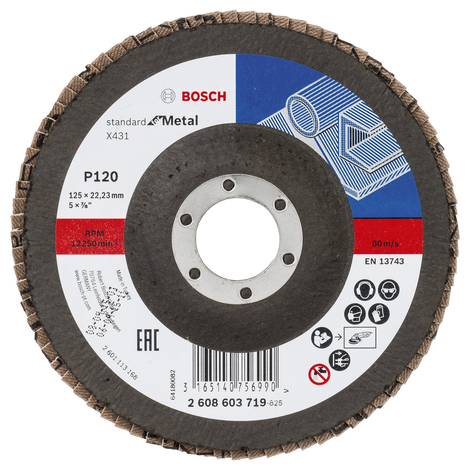 Bosch Fächerschleifscheibe X431 Standard for Metal gerade 125 mm 120 Glasgewebe - 2608603719