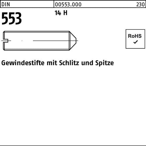 Gewindestift DIN 553 Schlitz/Spitze M6x 20 14 H 200 Stück