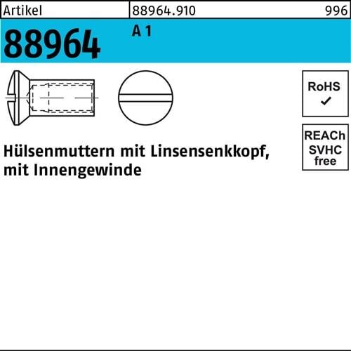 Hülsenmutter R 88964 Liko IG M8x 20 A 1 100 Stück