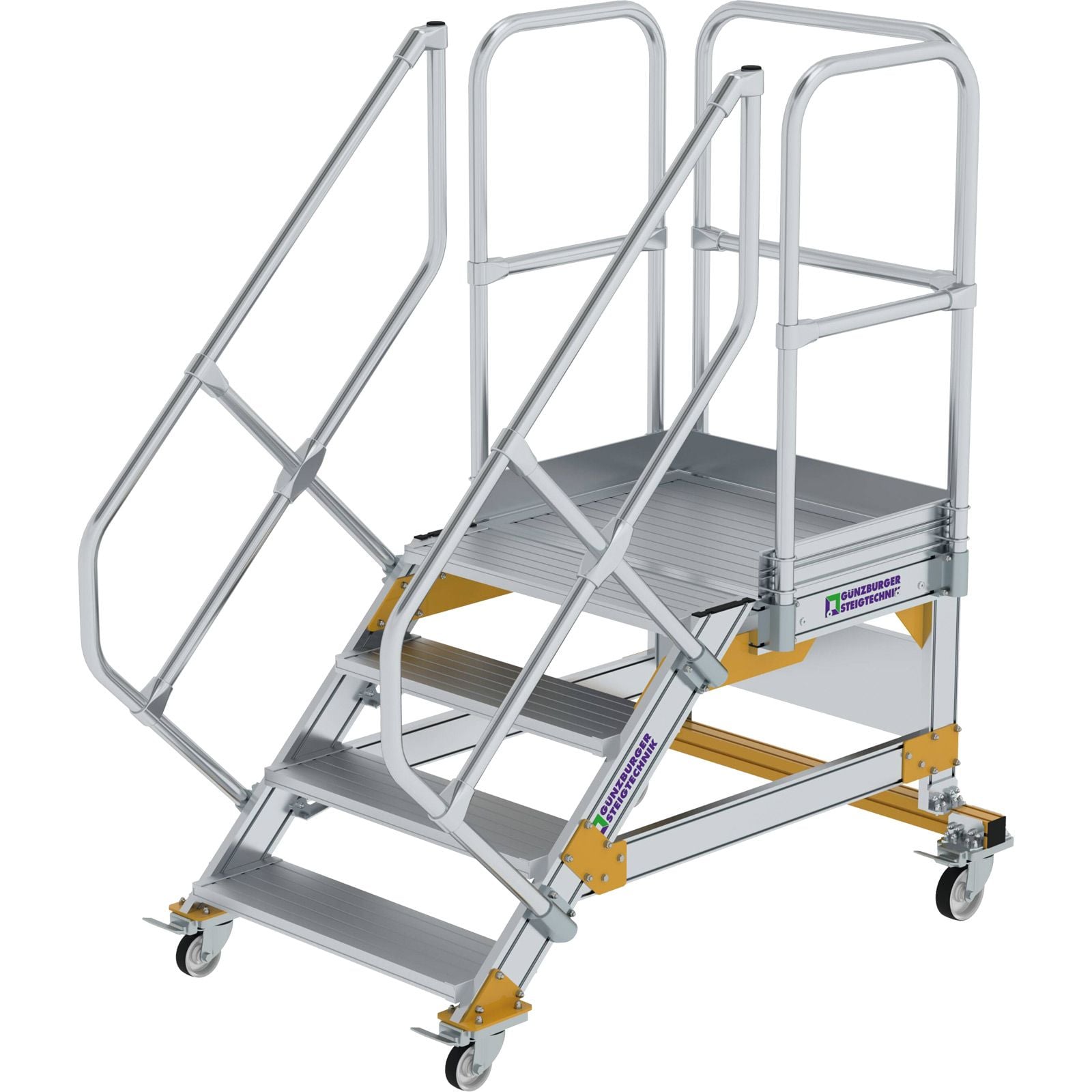 Günzburger Steigtechnik Plattformtreppe 45° fahrbar Stufenbreite 0,8 m 4 Stufen Aluminium geriffelt - 600784