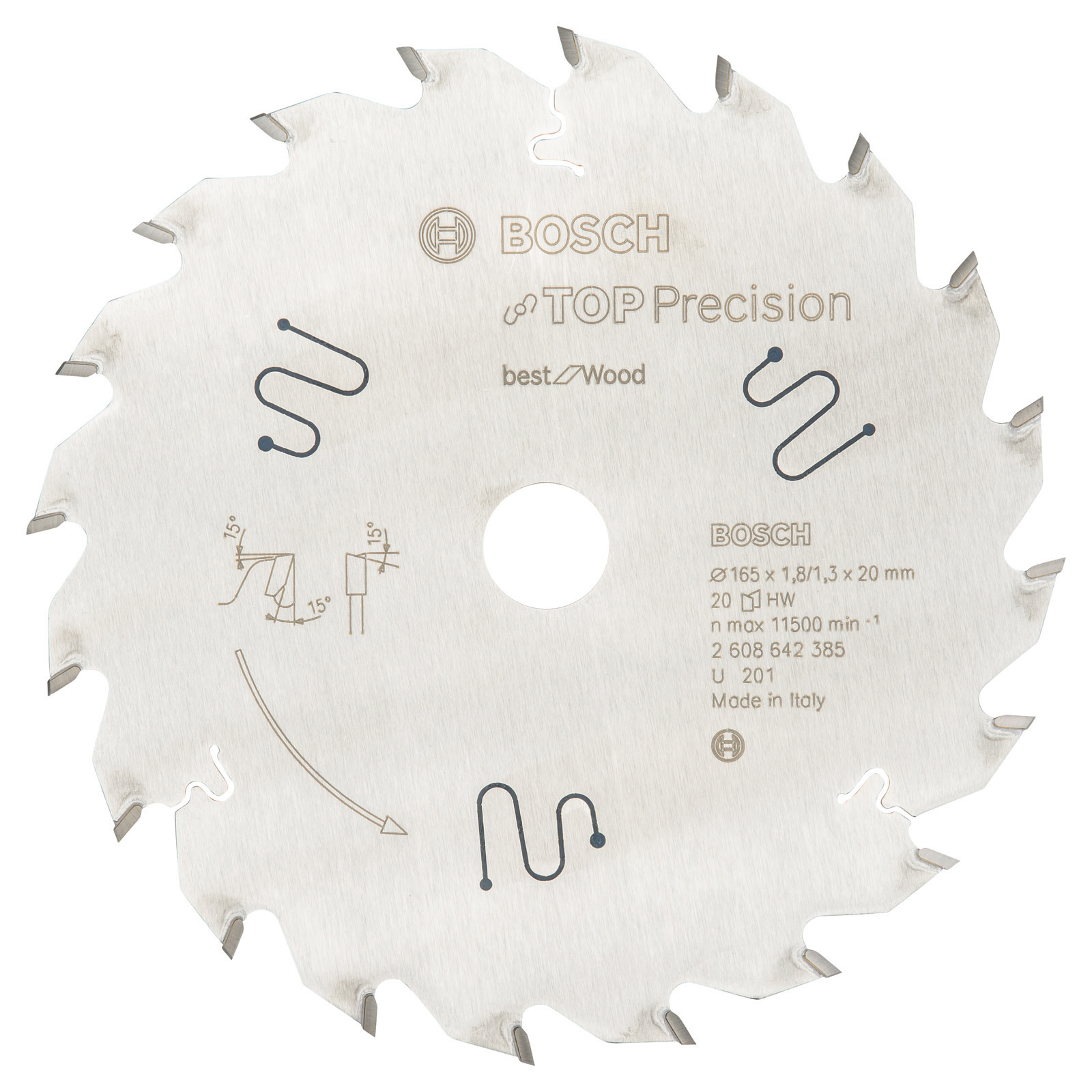 Bosch Kreissägeblatt Top Precision Best for Wood, 165 x 20 x 1,8 mm, 20 - 2608642385