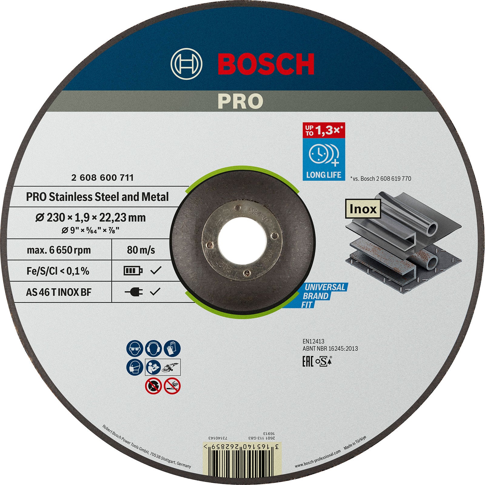 Bosch PRO Stainless Steel and Metal Trennscheibe 230 x 1,9 x 22,23 mm - 2608600711