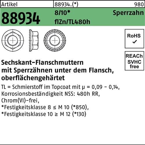 Sechskantflanschmutter R 88934 Sperrzahn M12 10 flZnnc 480h-L 100St.