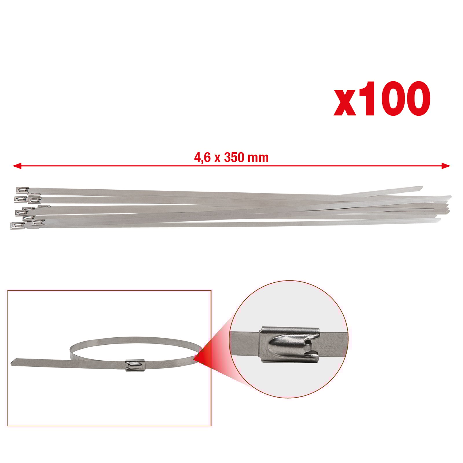 KS TOOLS Edelstahl Kabelbinder mit Kugelverschluss 4,6 x 350 mm 100 Stk. - 115.1593 KS TOOLS Edelstahl Kabelbinder mit Kugelverschluss 4,6 x 350 mm 100 Stk. - 115.1593