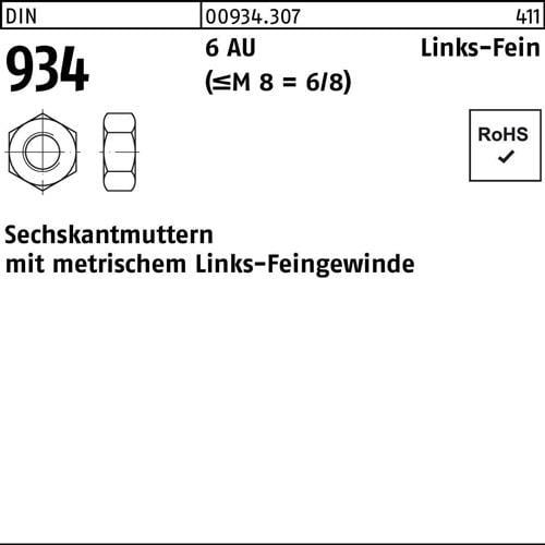 Sechskantmutter DIN 934 links M24x 2 -LH 6 Automatenstahl 25 Stück