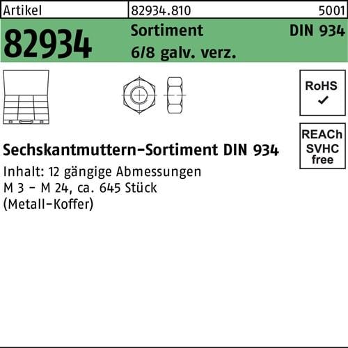 Muttersortiment DIN 934 645tlg. 8 galv.verz. 1 Stück