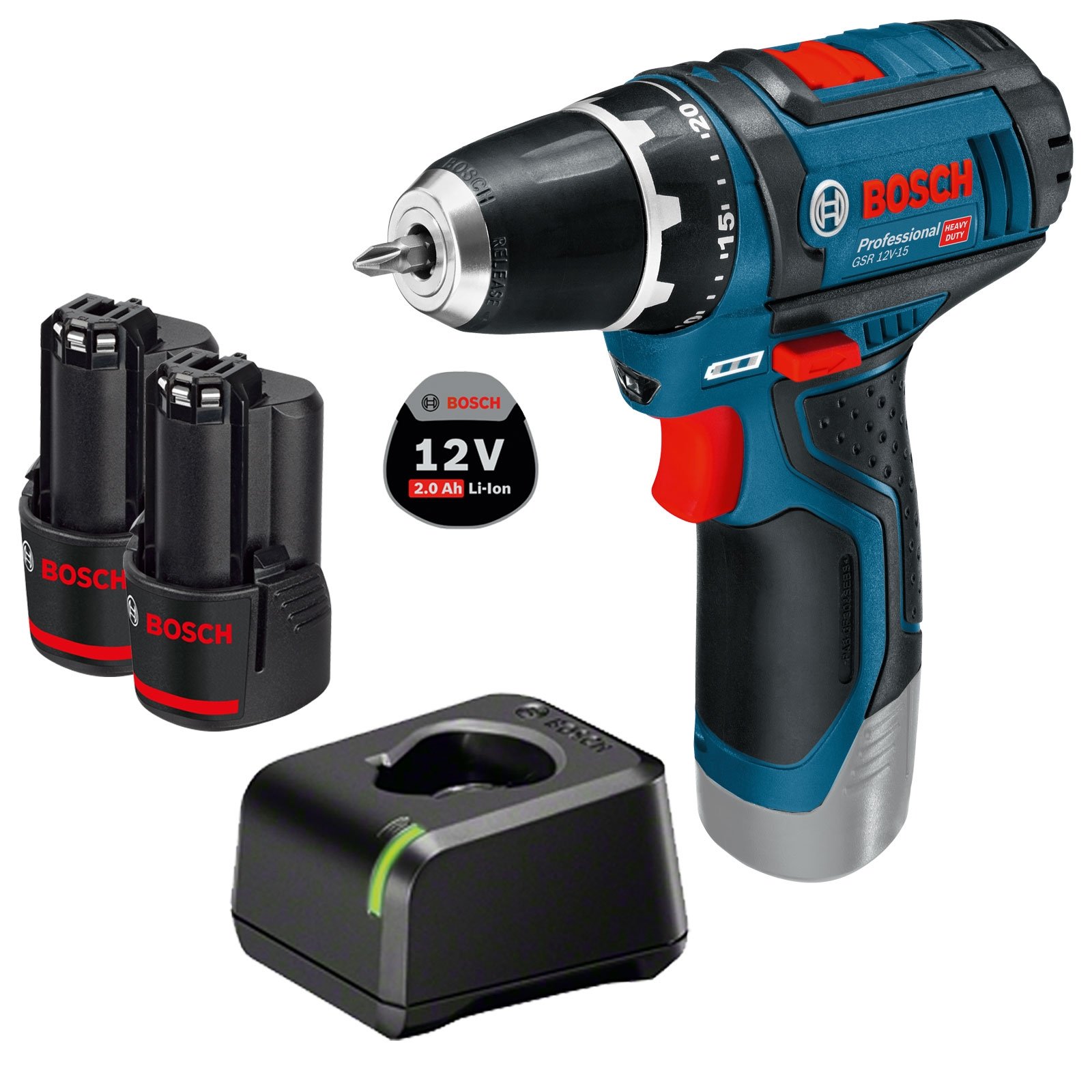 Bosch Akku-Bohrschrauber GSR 12V-15 / 2x 2,0 Ah Akku + Ladegerät - 060186810C Bosch Akku-Bohrschrauber GSR 12V-15 / 2x 2,0 Ah Akku + Ladegerät - 060186810C