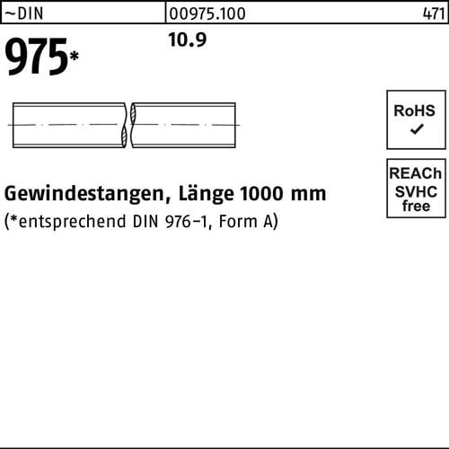 Gewindestange DIN 975 M20x 1000mm 10.9 1 Stück
