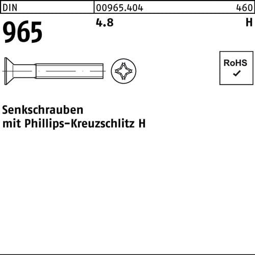 Senkschraube DIN 965 PH M5x 20-H 4.8 1000 Stück