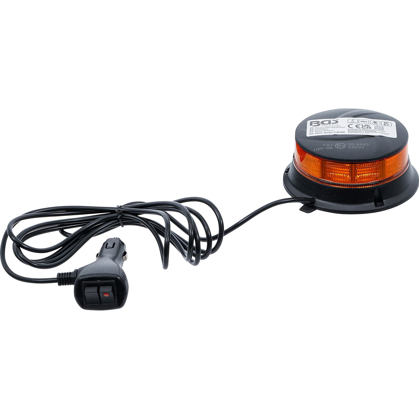 BGS Rundumkennleuchte gelb mit Magnet 12 V / 24 V Ø 130 mm - 70342