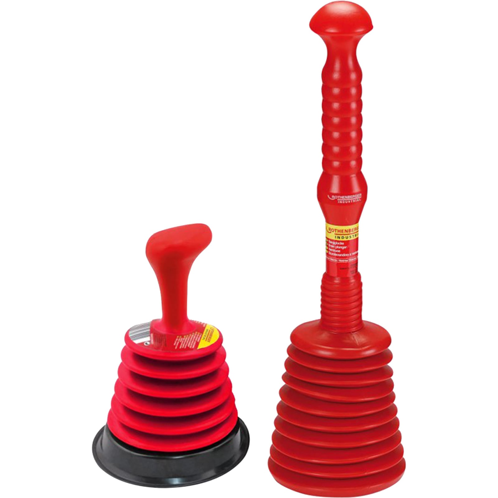 ROTHENBERGER Industrial 2 x Pümpel: 1 x RoPü Mini für Waschbecken und Dusche | 1 x RoPü Maxi für Toilette | Pömpel | Abfluss - Reiniger zum Beseitigen von Rohr – Verstopfungen | für den Hausgebrauch