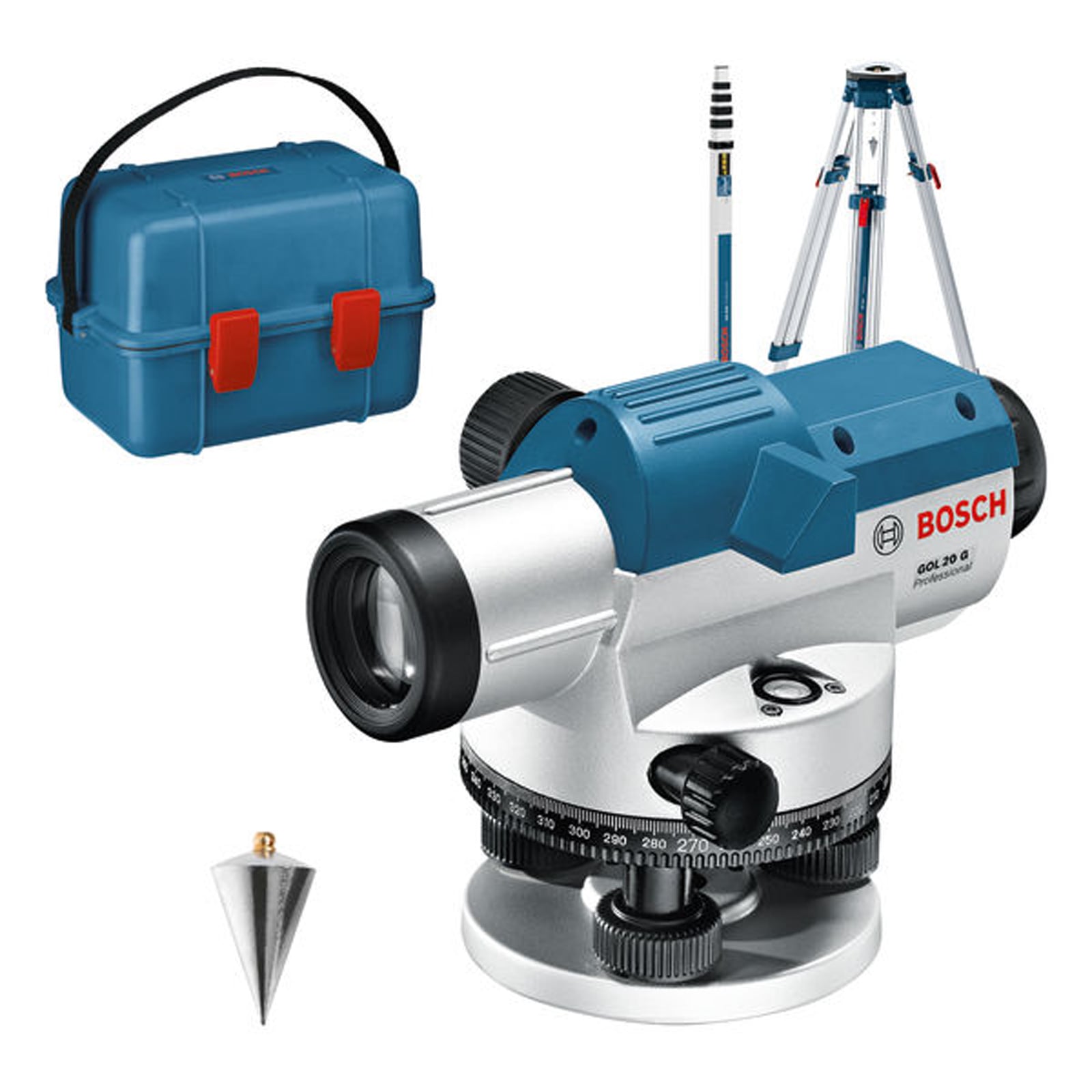 Bosch Optisches Nivelliergerät GOL 20 G mit Baustativ BT160 Messstab GR 500 - 0601068403