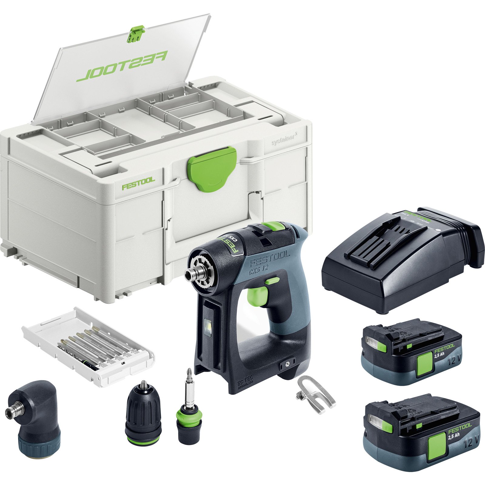 Festool Akku-Bohrschrauber CXS 12 2,5-Set / 2x 2,5 Ah Akku + Ladegerät im Systainer - 576865 Festool Akku-Bohrschrauber CXS 12 2,5-Set / 2x 2,5 Ah Akku + Ladegerät im Systainer - 576865