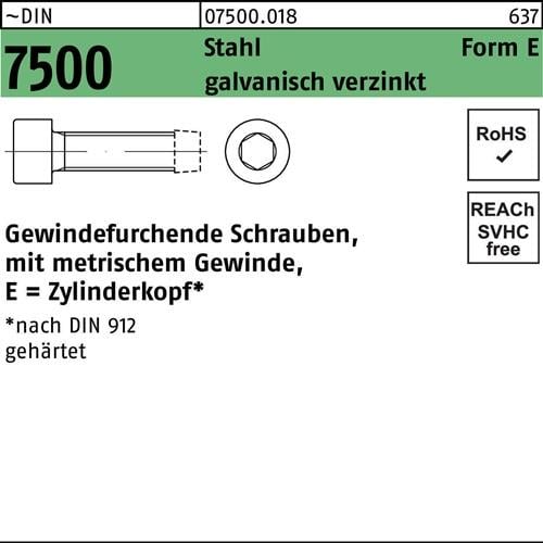 Gewindefurchendeschraube DIN 7500 ZYLKO Innen-6kt E M5x12 Sta galv.verz. 2000St.
