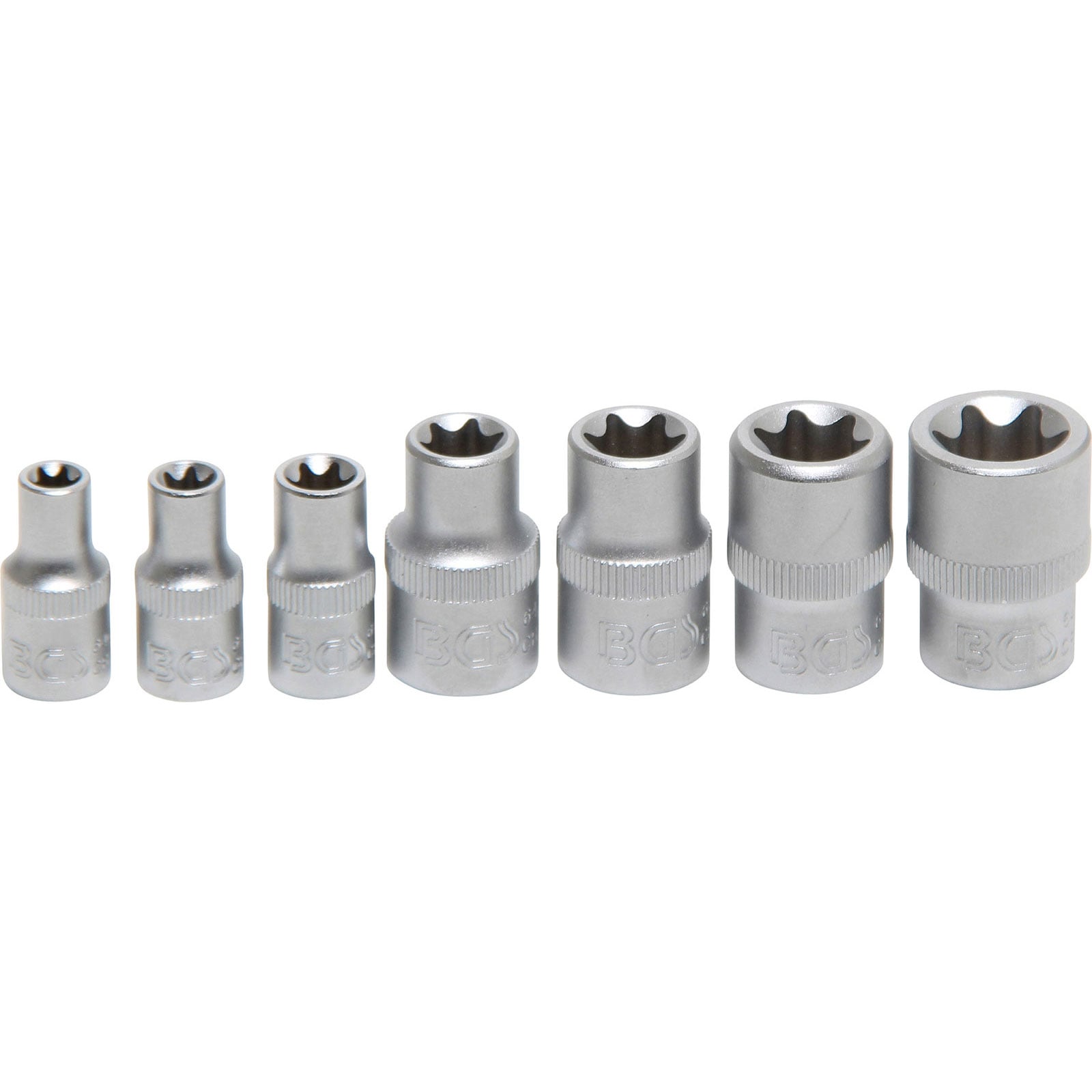 BGS Steckschlüssel-Einsatz-Satz E-Profil Antrieb Innenvierkant 6,3 mm (1/4") / 10 mm (3/8") SW E6 - E16 7 tlg. - 2027