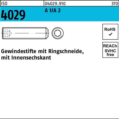 Gewindestift ISO 4029 Ringschneide/Innen-6kt M6x 12 A 2 500 Stück